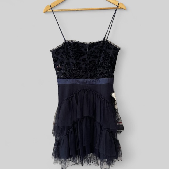 City Studio Womens Velvet/Ruffle Mini Dress Size 11 (Juniors) Navy Whimsy Goth - Picture 2 of 10